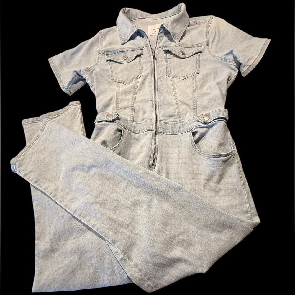 Celebrity Pink Light Wash Denim Zip-Front Jumpsuit